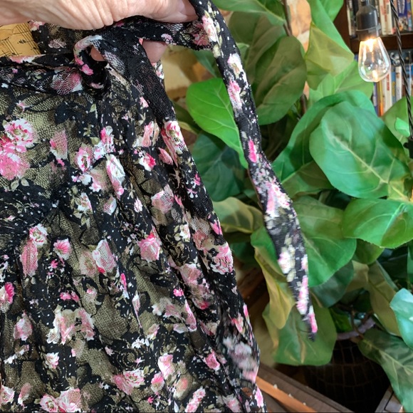 Floral Cottage Core Top Baby Doll Spandex Ties L - Picture 4 of 16